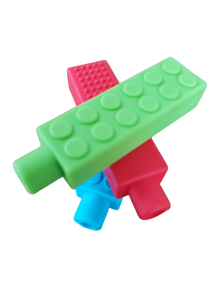 Silicone textured brick chew pencil toppers - 3 pack